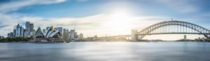 Skyline of Sydney city with opera house and harbour bridge